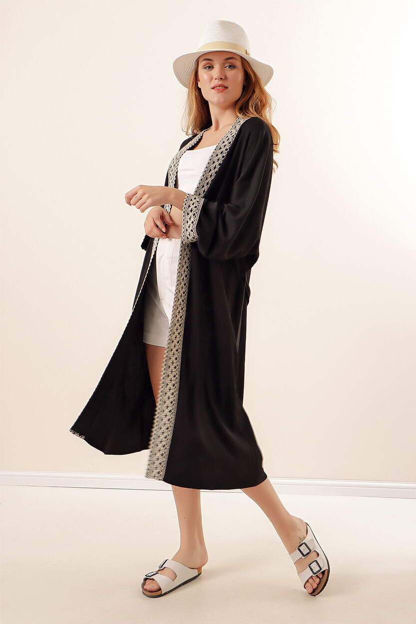 05865 Nakışlı Örme Uzun Kimono