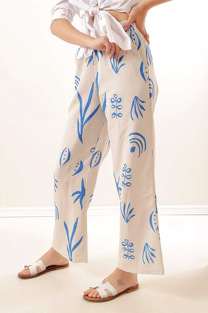 6554 Desenli Bol Paça Pantolon 