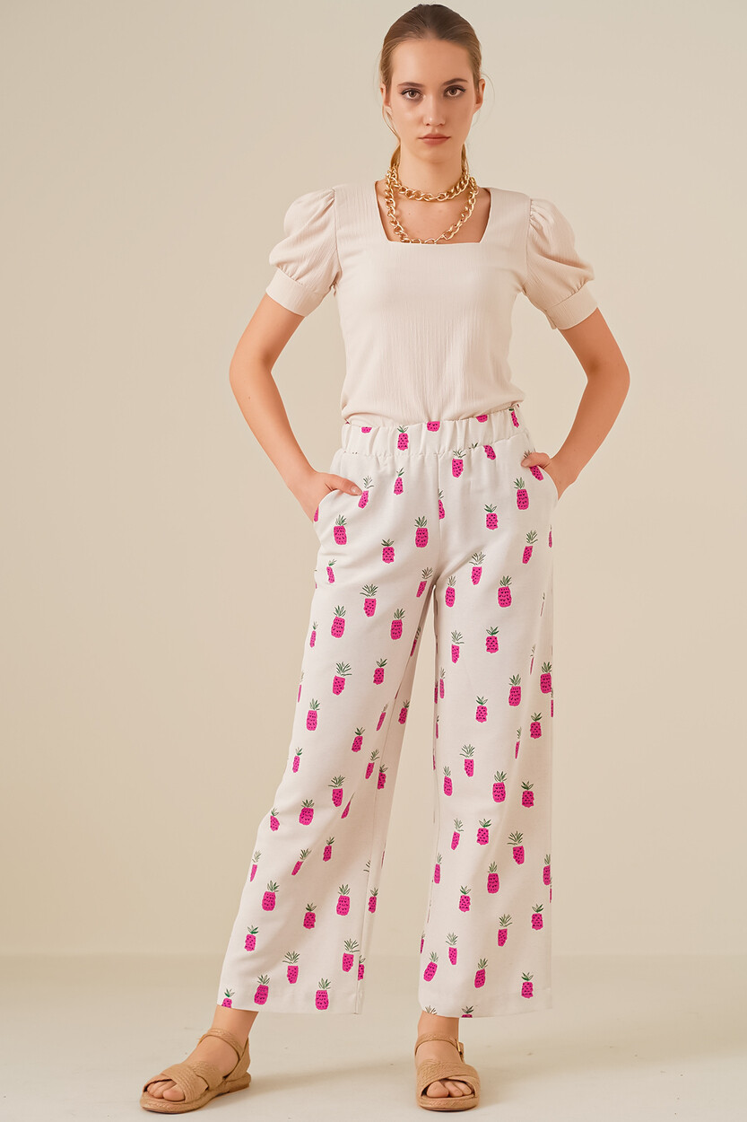 6554 Desenli Bol Paça Pantolon 