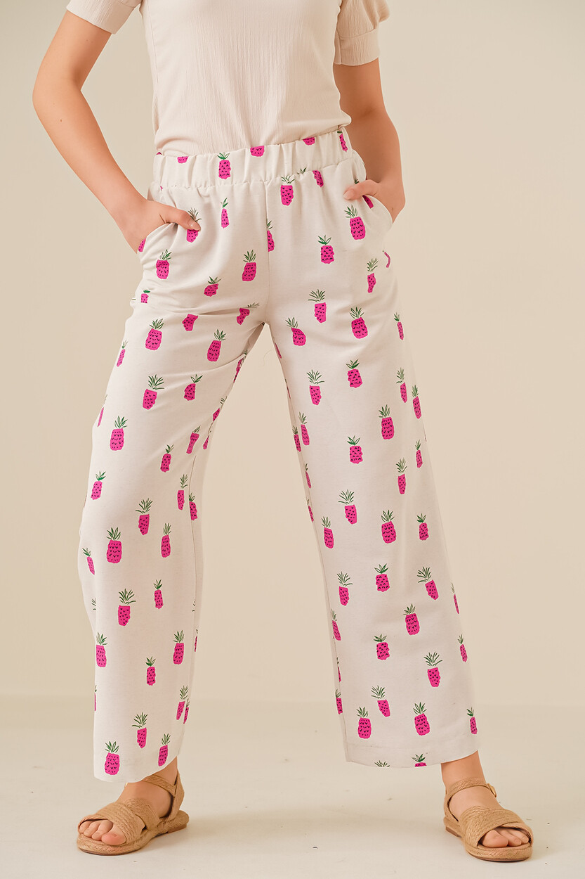6554 Desenli Bol Paça Pantolon 