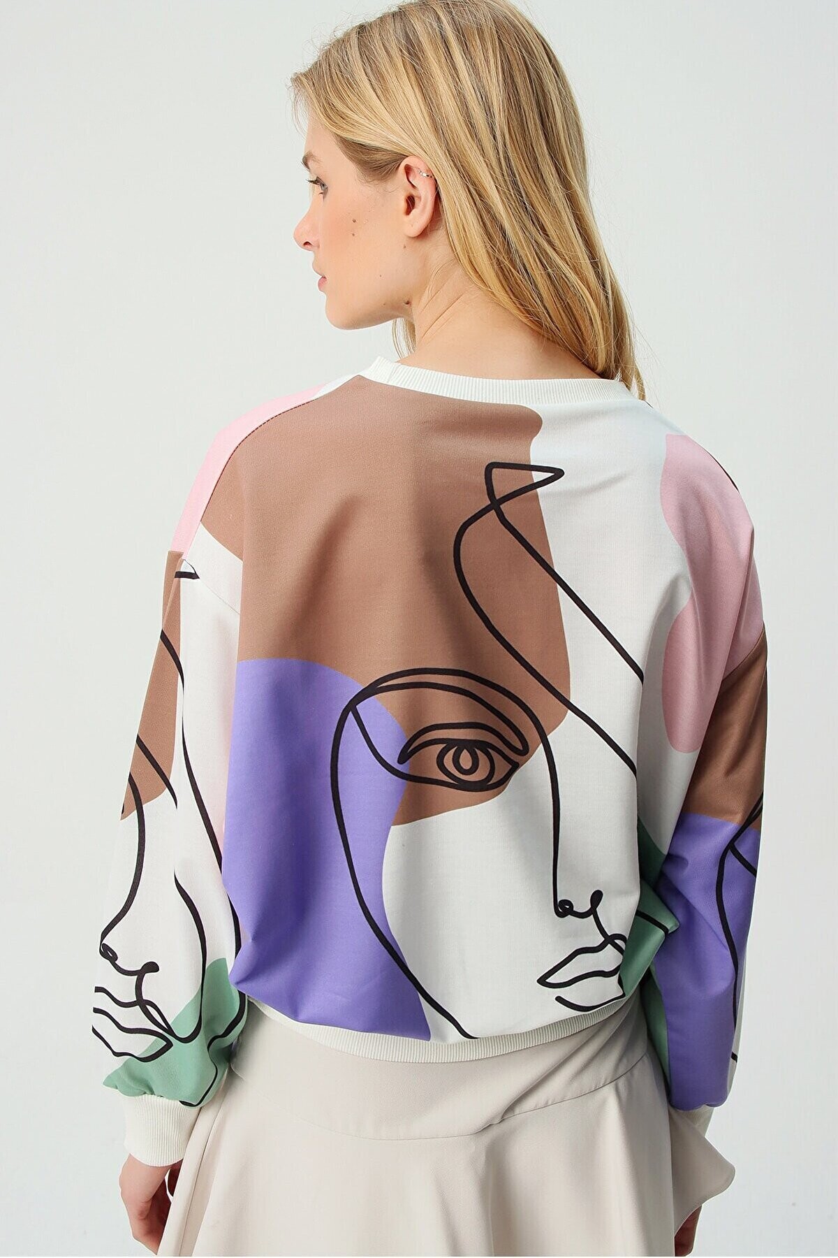 Bisiklet Yaka Dıgıtal Baskılı Sweatshirt