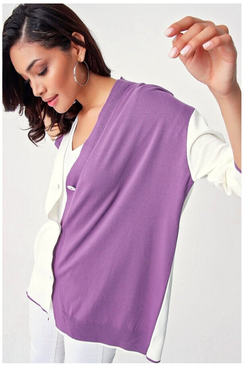 Bloklu Oversize Triko Hırka