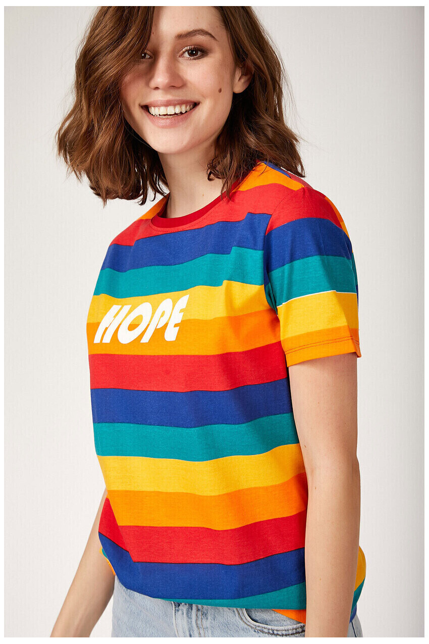 Çizgili Hope Yazılı T-Shirt