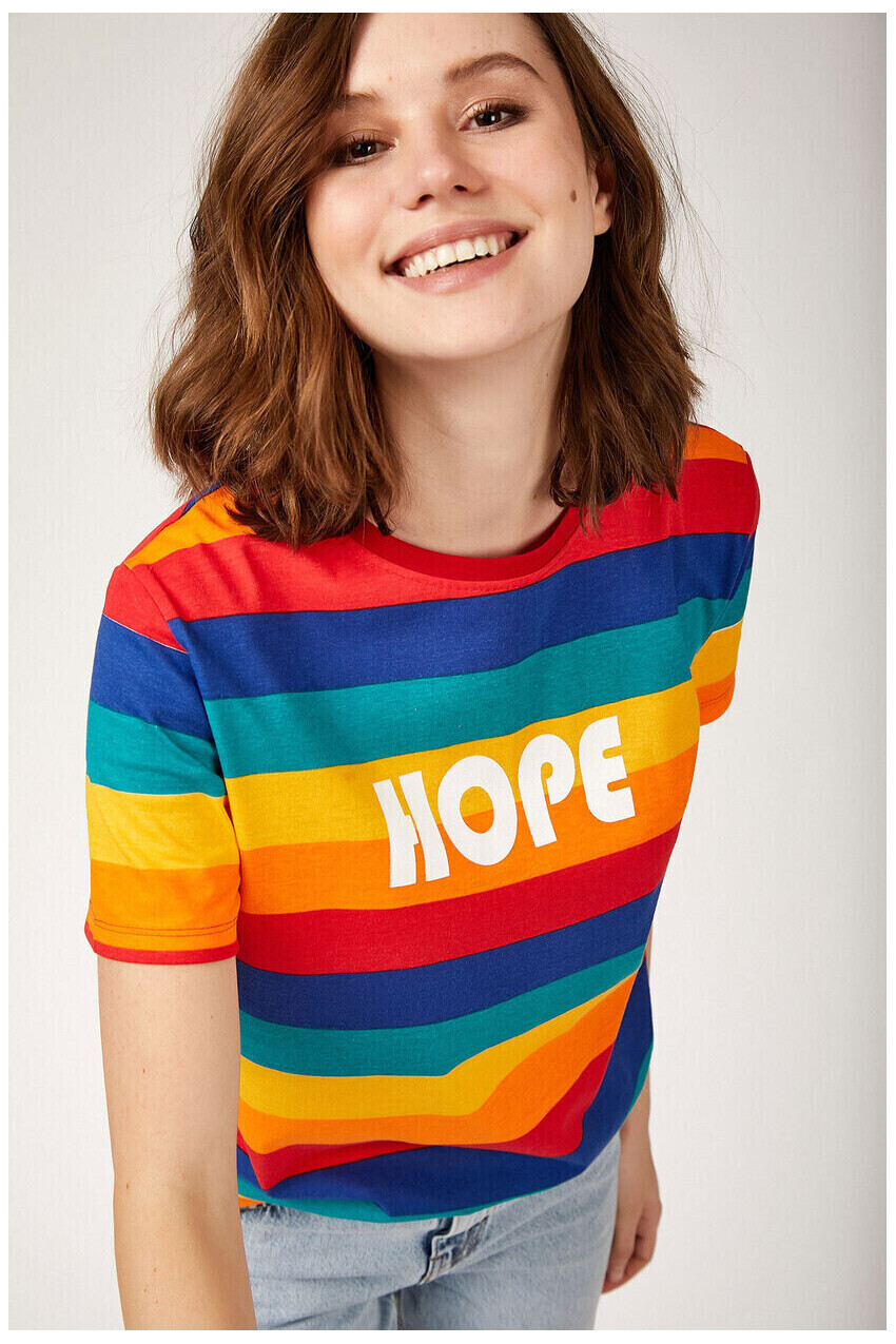 Çizgili Hope Yazılı T-Shirt