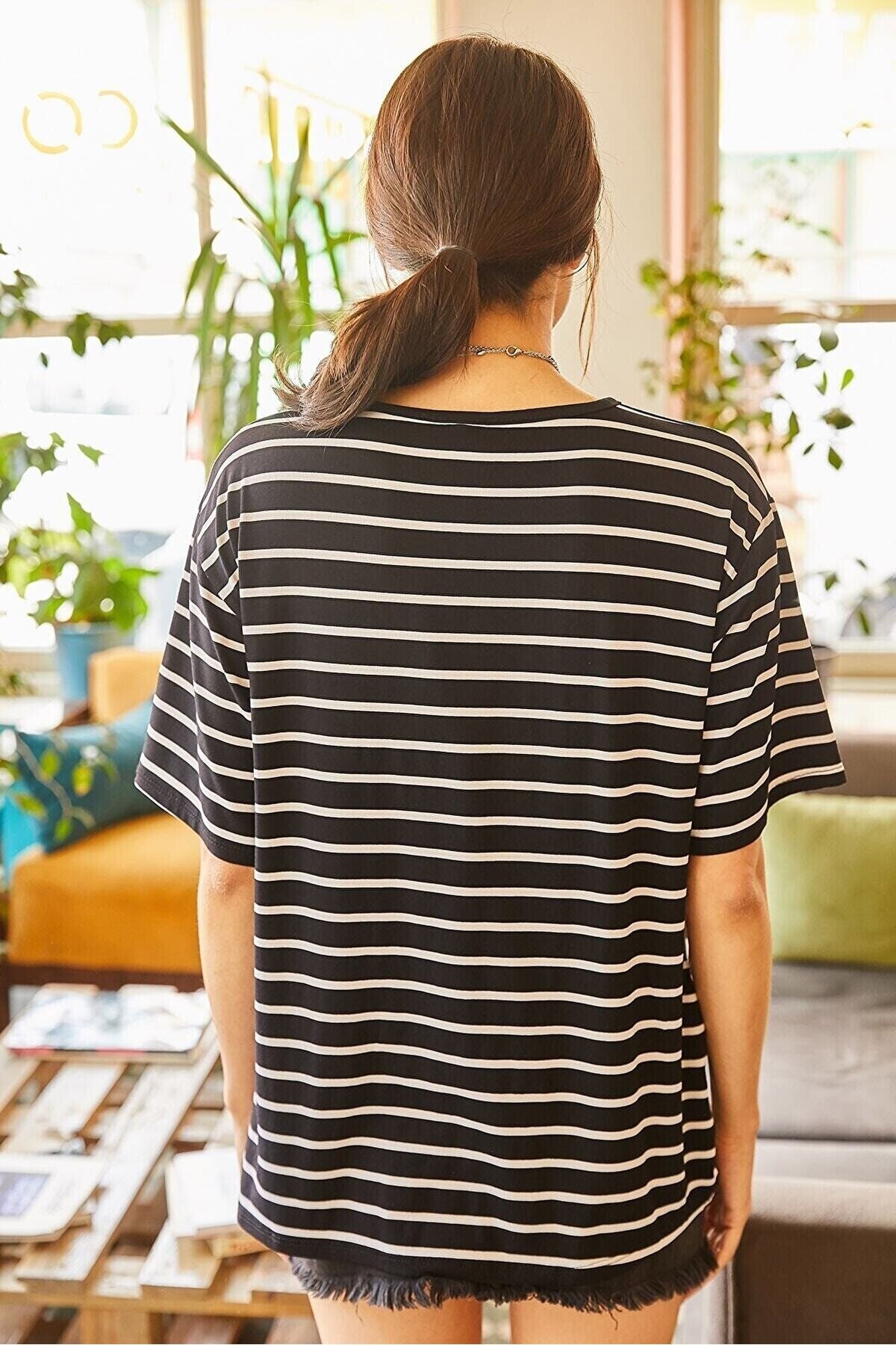 Çizgili Rahat Oversize T-shirt