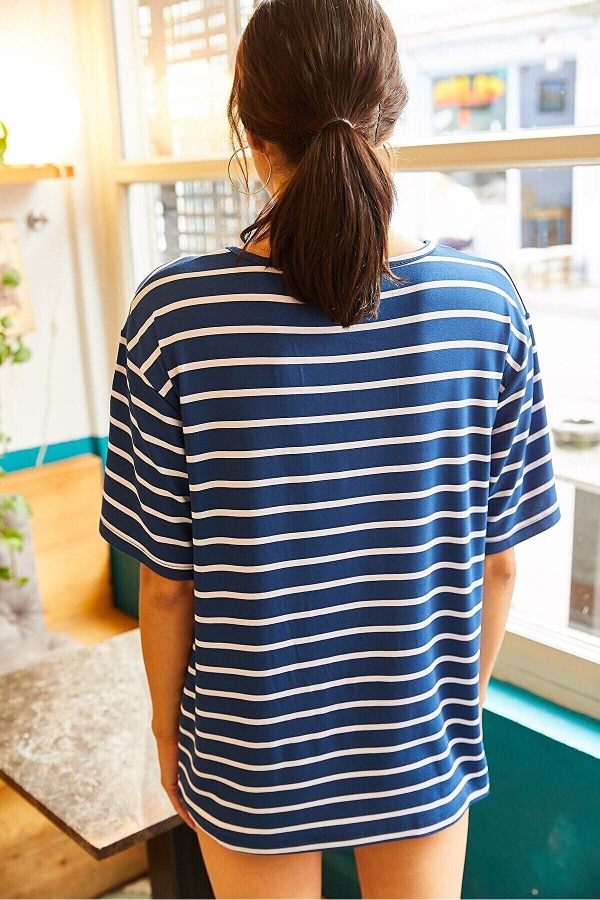 Çizgili Rahat Oversize T-shirt