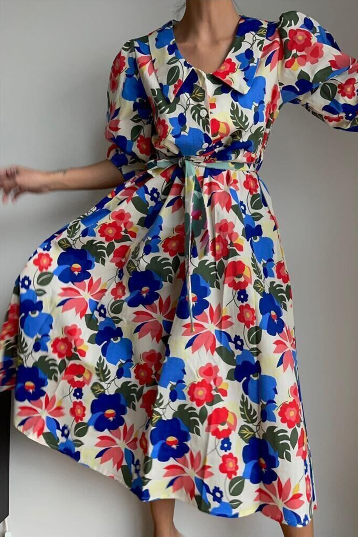 Desenli Poplin Elbise