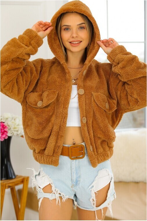 Düğmeli Peluş Mont