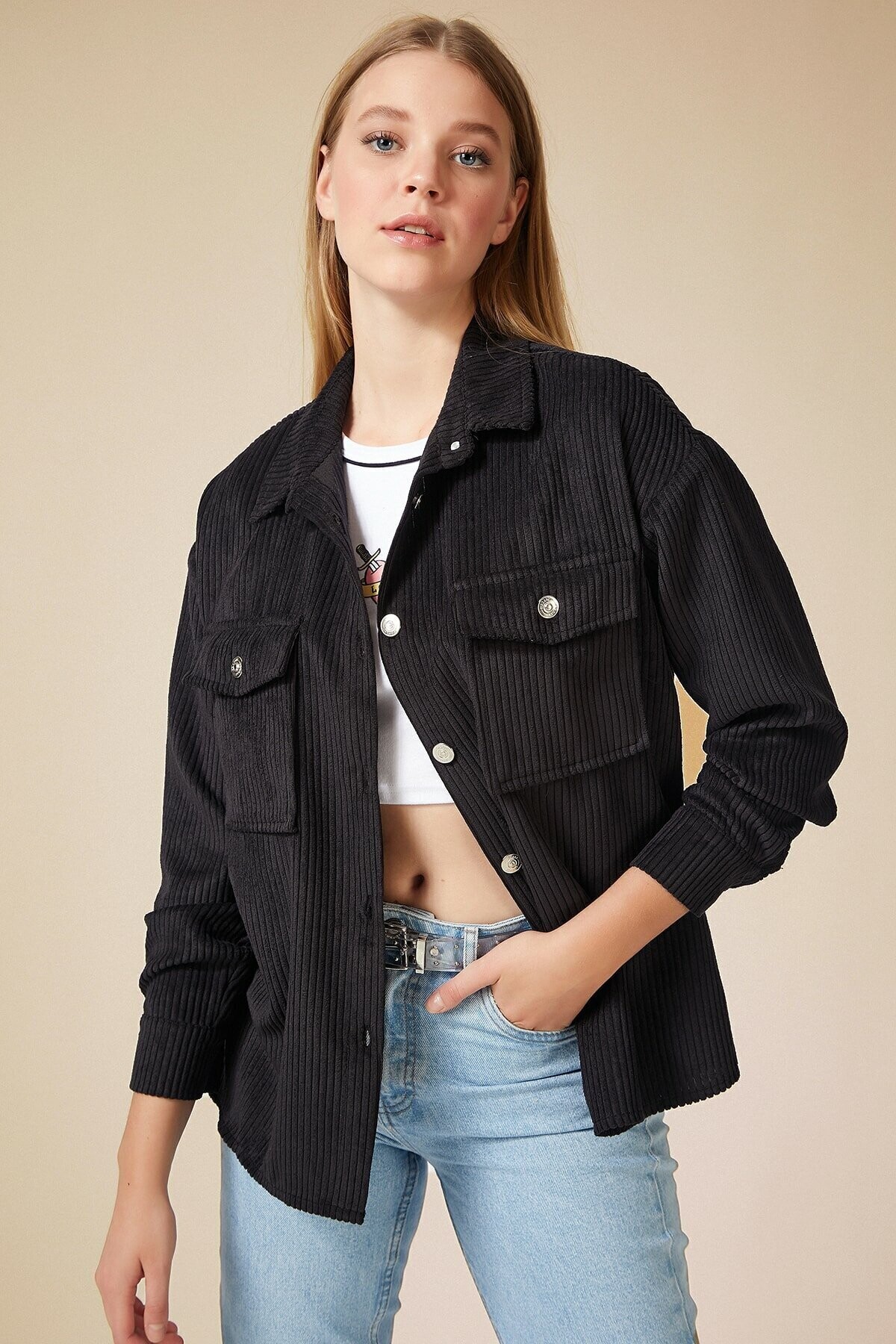 Kadife Hafif Oversize Gömlek