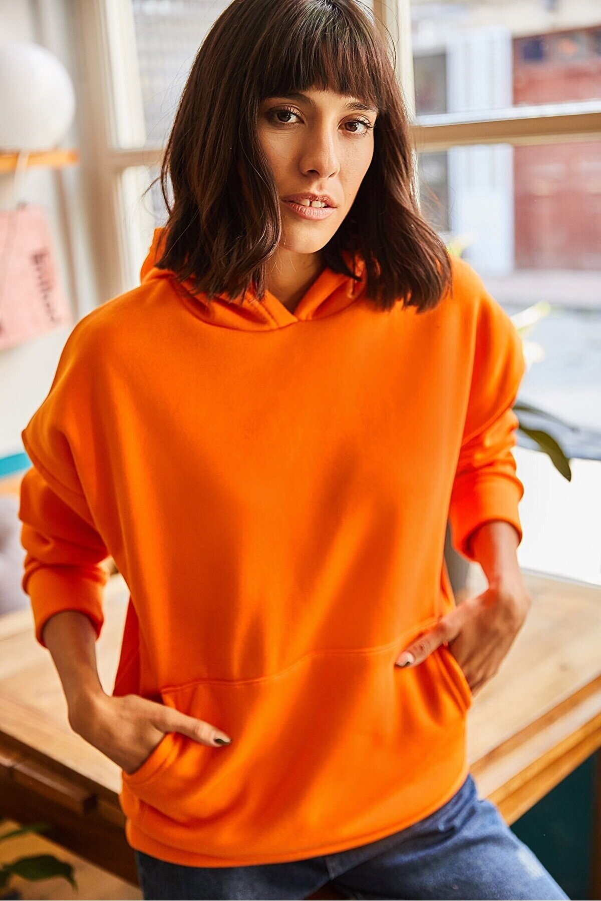 Kapüşonlu İçi Polarlı Kalın Oversize Sweatshirt
