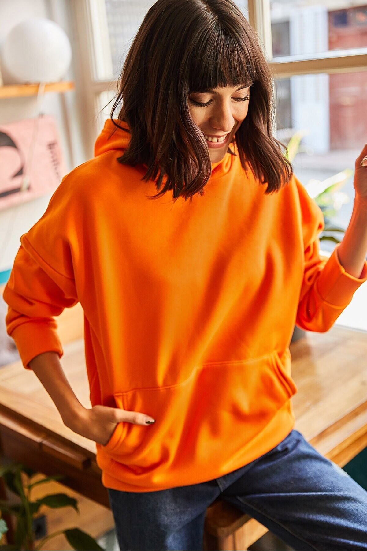 Kapüşonlu İçi Polarlı Kalın Oversize Sweatshirt
