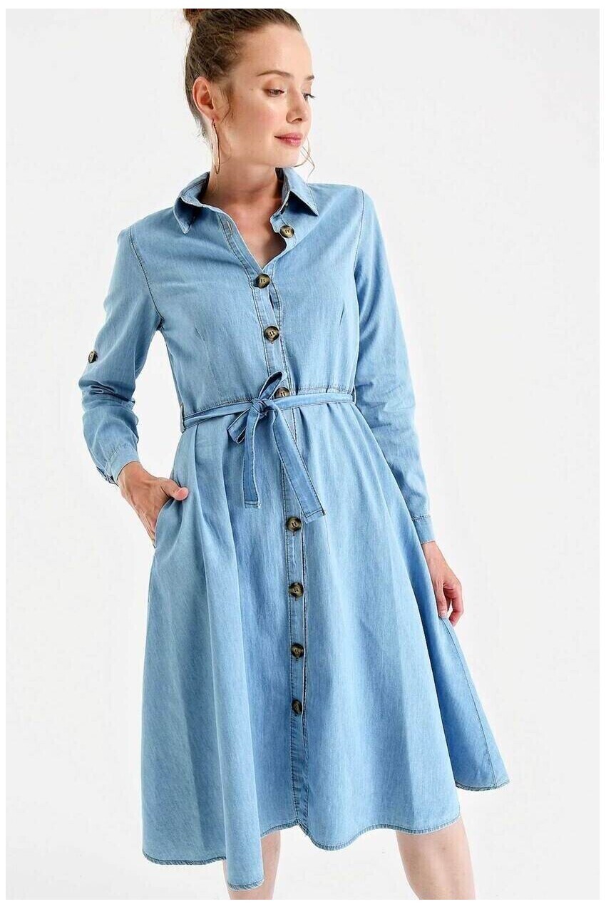 Kuşaklı Kemerli Jean Elbise