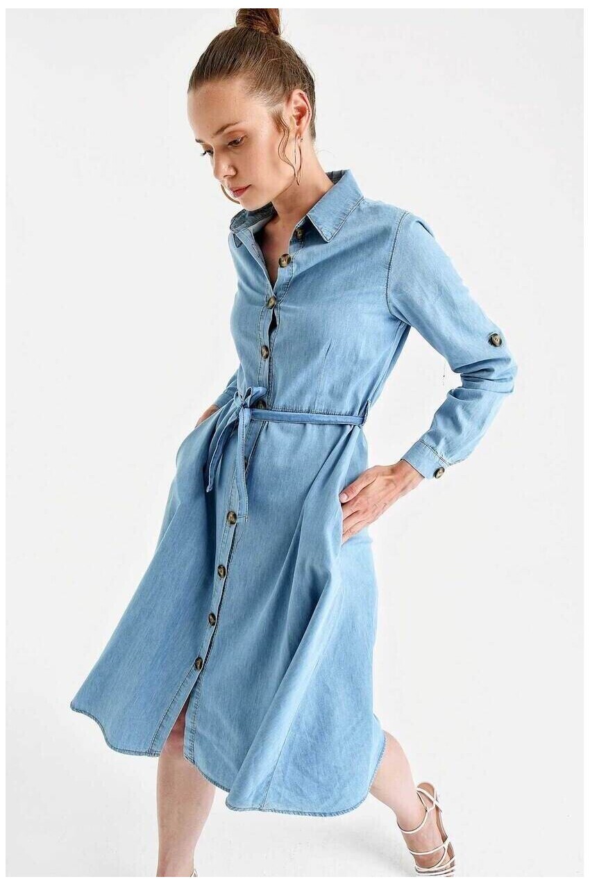 Kuşaklı Kemerli Jean Elbise
