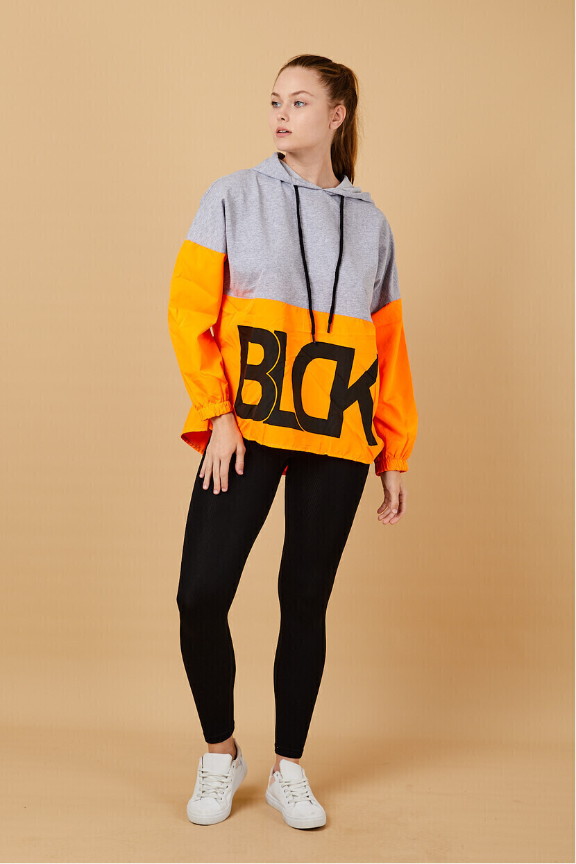 Neon Baskılı Kapşonlu Sweatshırt