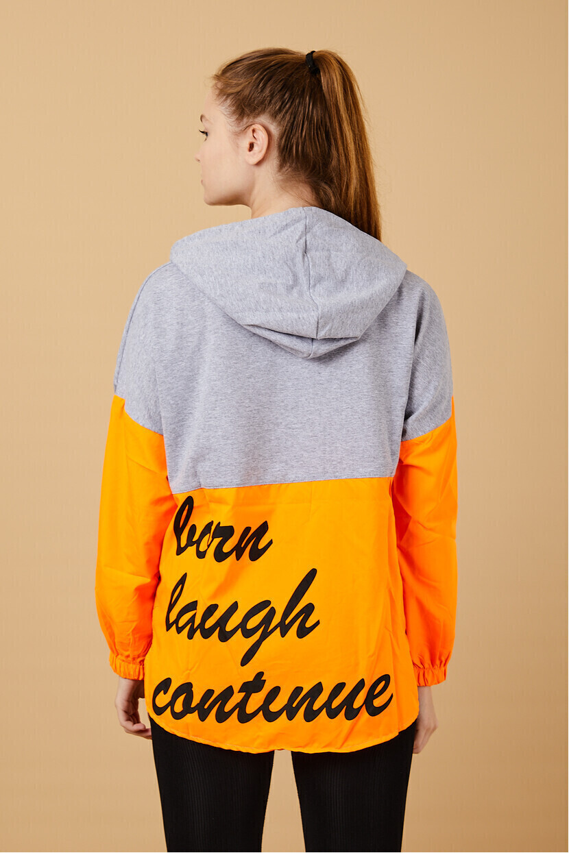 Neon Baskılı Kapşonlu Sweatshırt