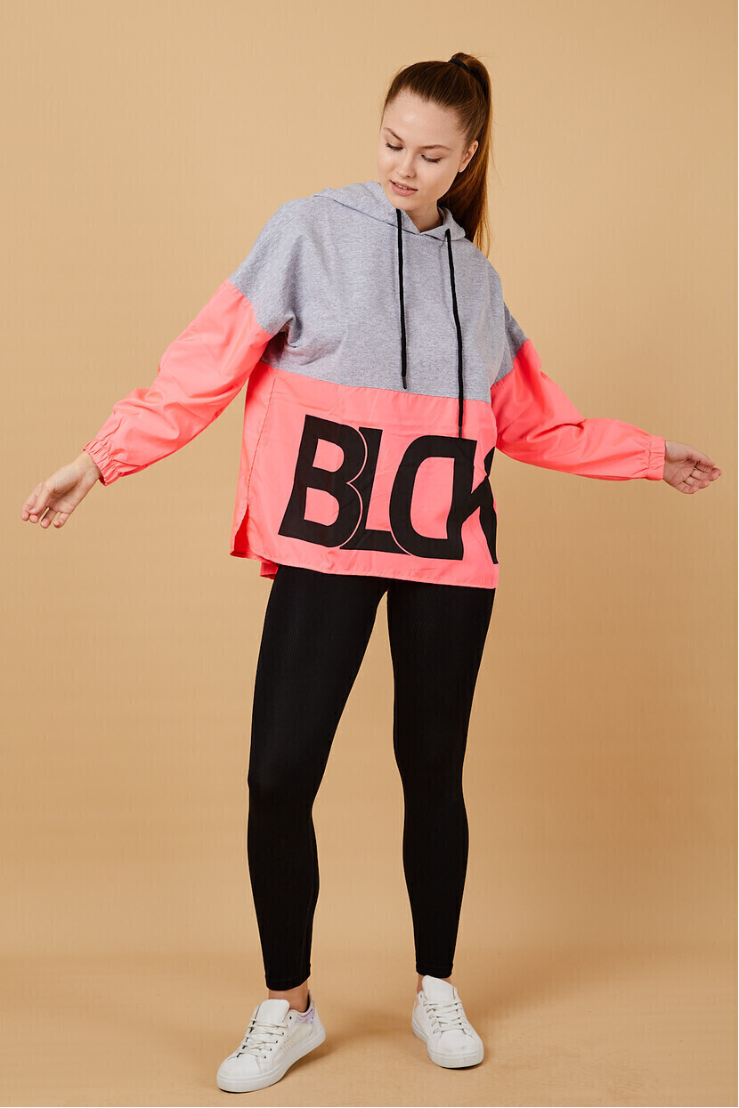 Neon Baskılı Kapşonlu Sweatshırt