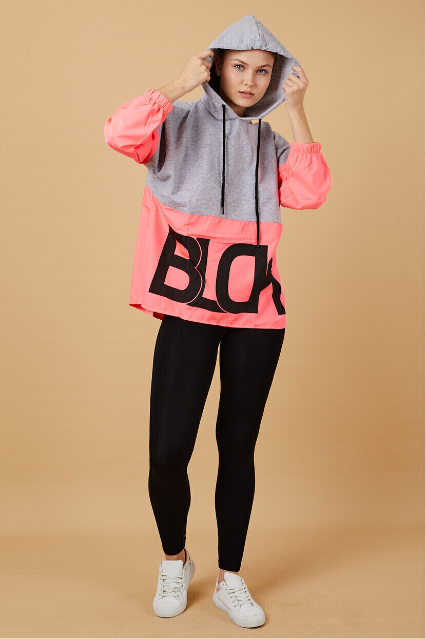 Neon Baskılı Kapşonlu Sweatshırt