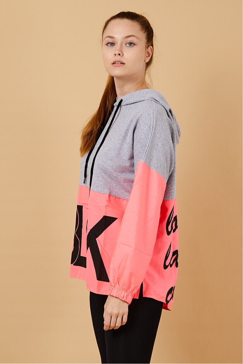 Neon Baskılı Kapşonlu Sweatshırt