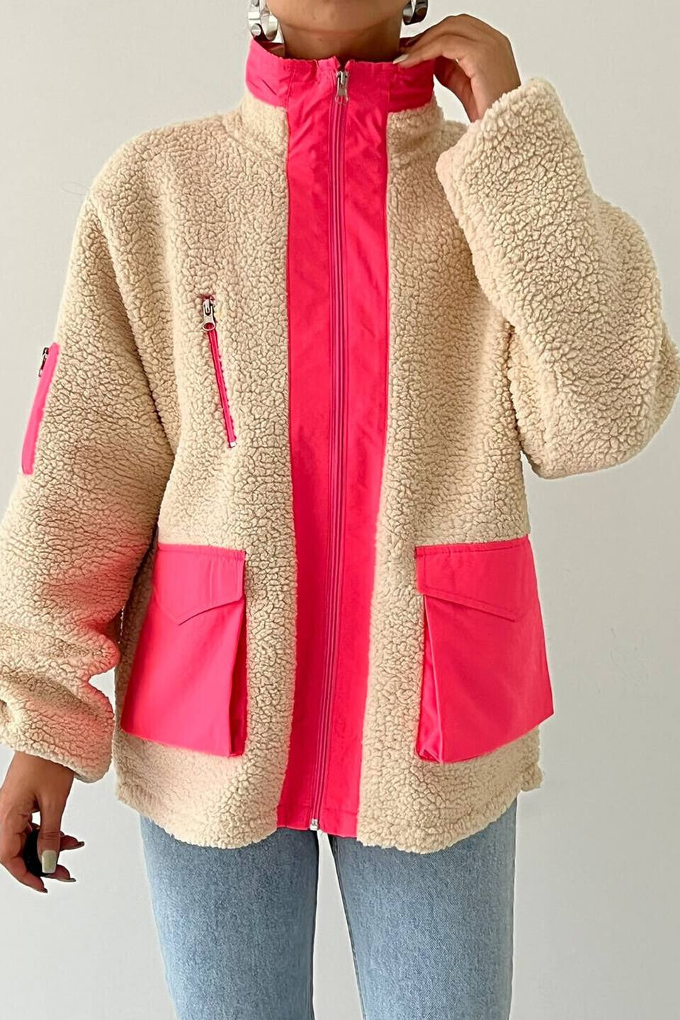 Neon Detaylı Peluş Ceket