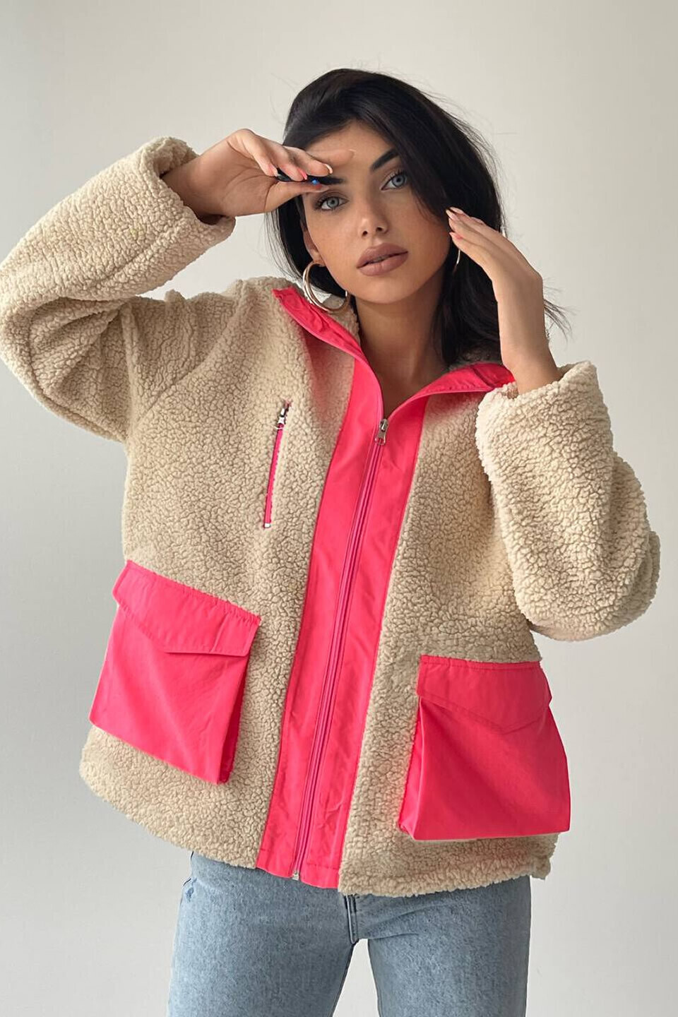 Neon Detaylı Peluş Ceket