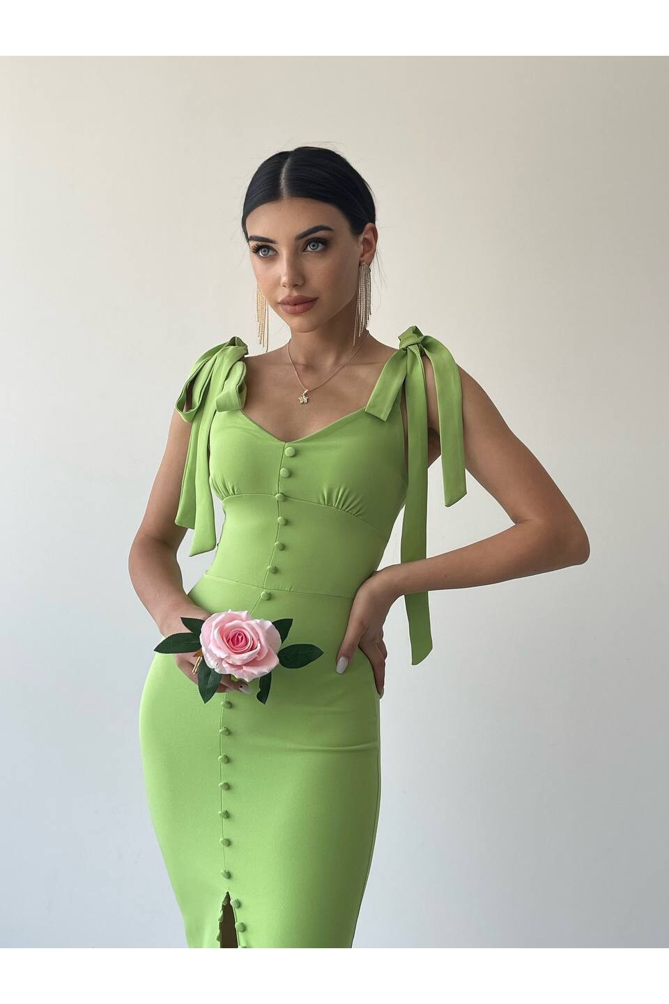 Önü Düğme Detaylı Balık Elbise