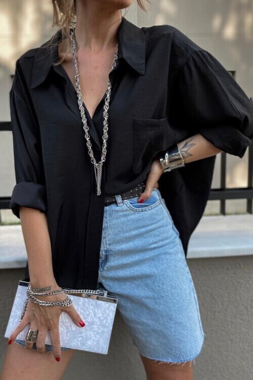 Tensel Kumaş Oversize Gömlek