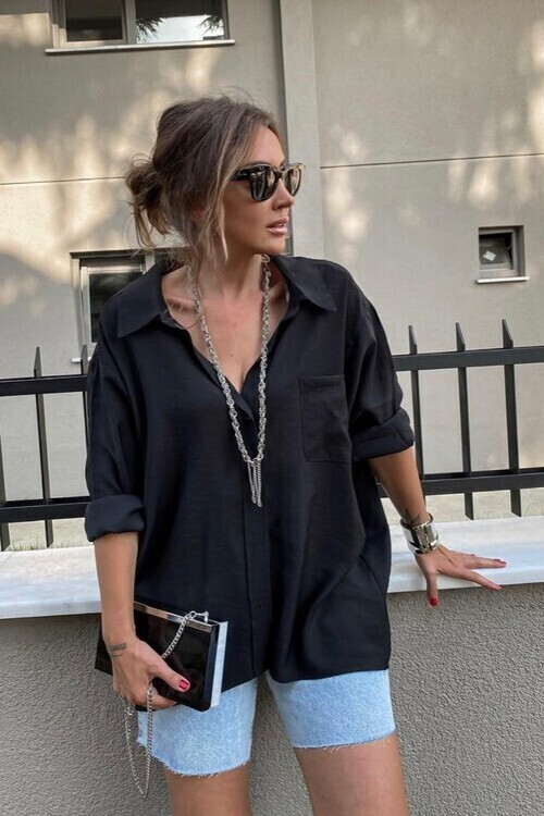 Tensel Kumaş Oversize Gömlek