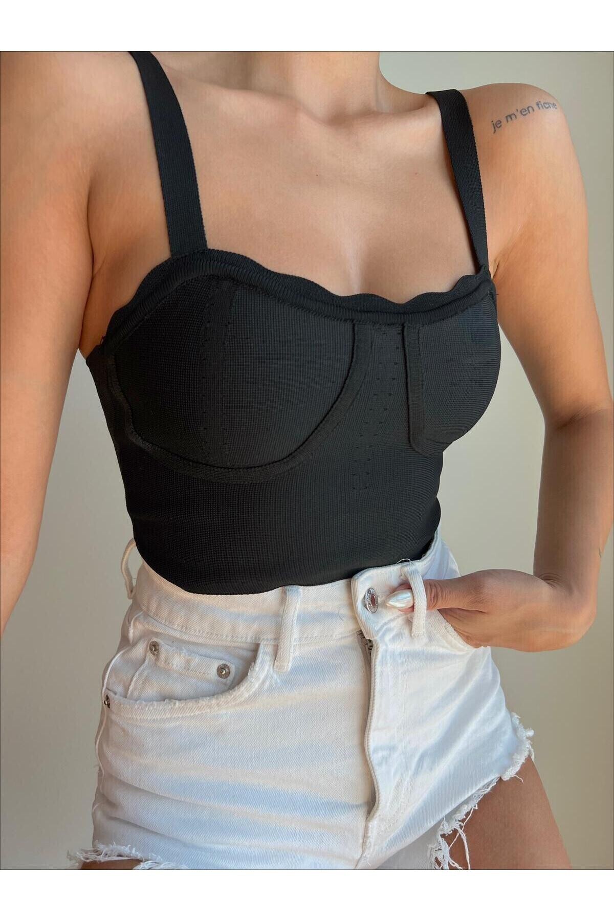 Triko Kumaş Crop Bluz