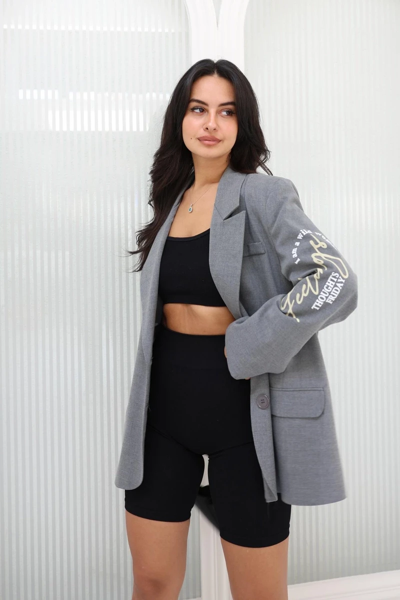 Baskı Detaylı Oversize Ceket