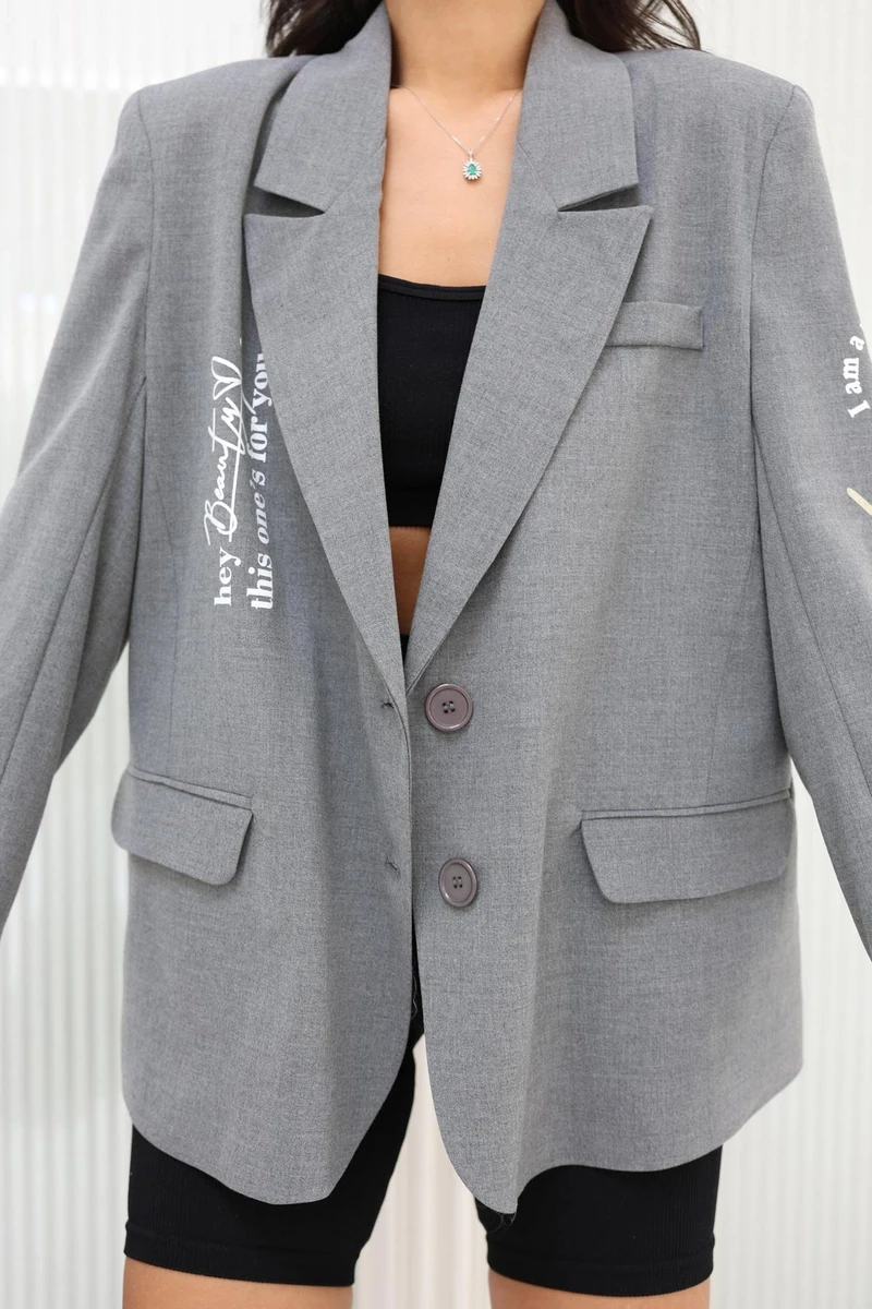 Baskı Detaylı Oversize Ceket