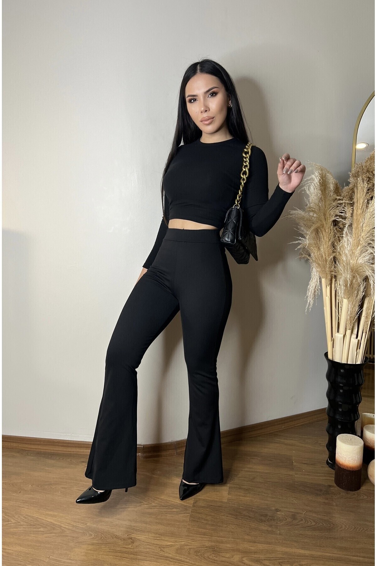Beli Lastikli Fitilli İspanyol Paça Pantolon
