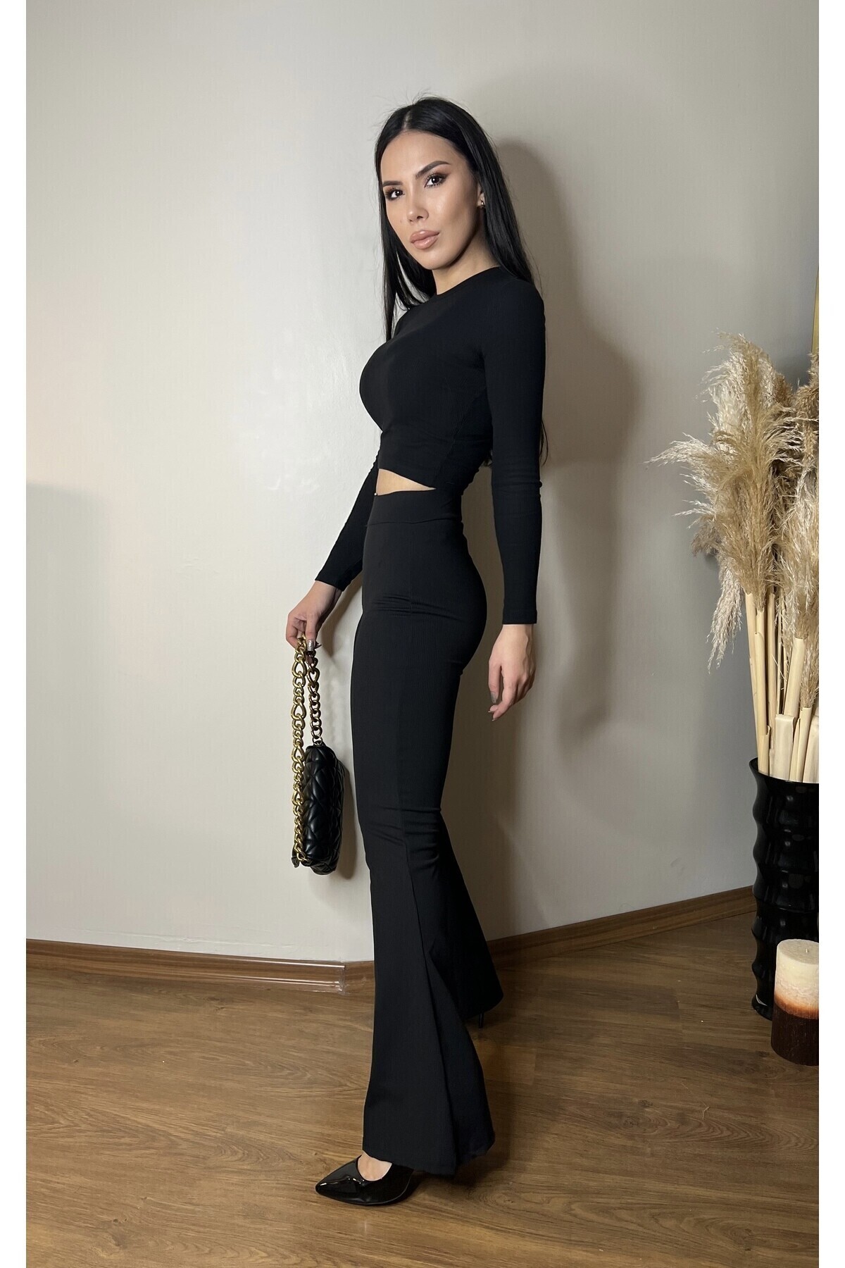 Beli Lastikli Fitilli İspanyol Paça Pantolon