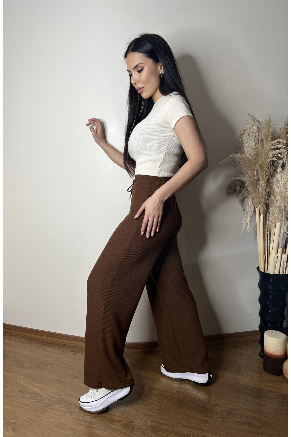 Beli Lastikli Pantolon Bürümcük Kumaş