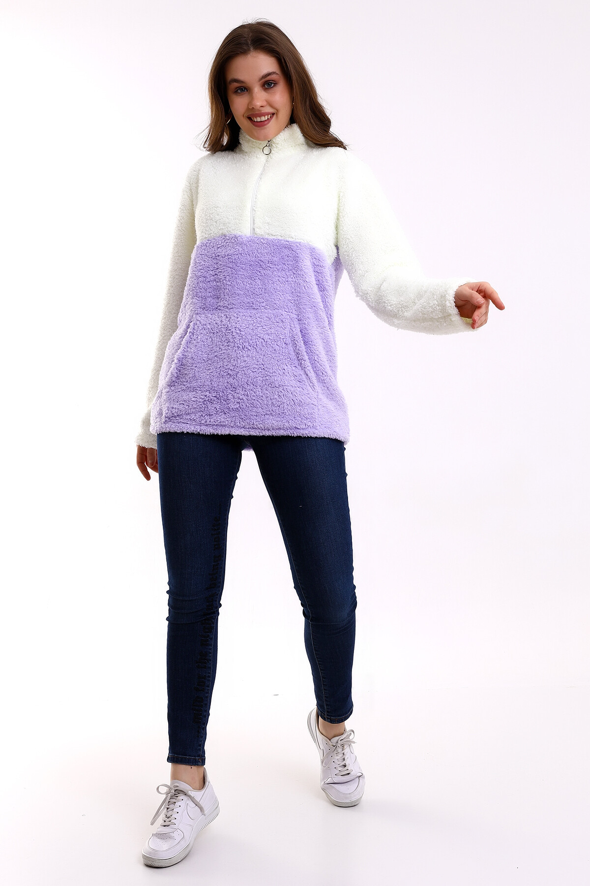 Bloklu Yarım Fermuar Polar Sweatshirt