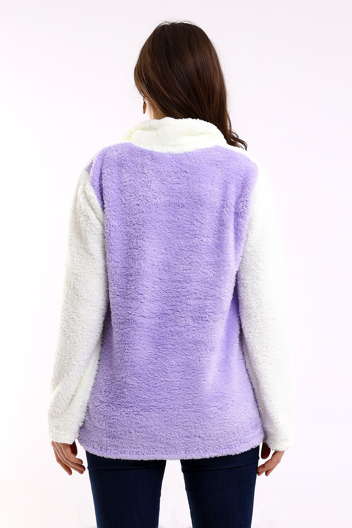 Bloklu Yarım Fermuar Polar Sweatshirt
