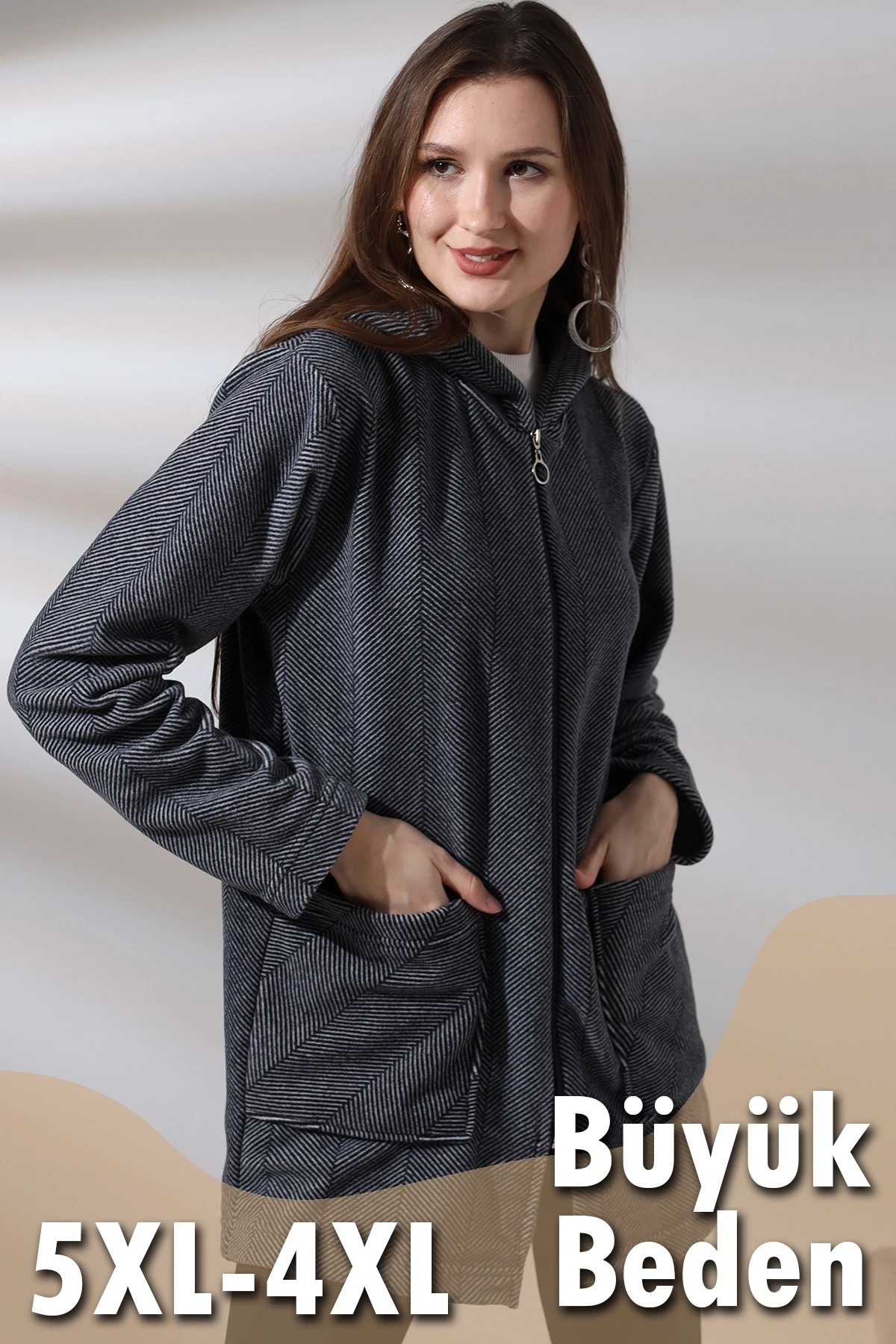 Çizgi Detay Polar Sweatshirt - Büyük Beden