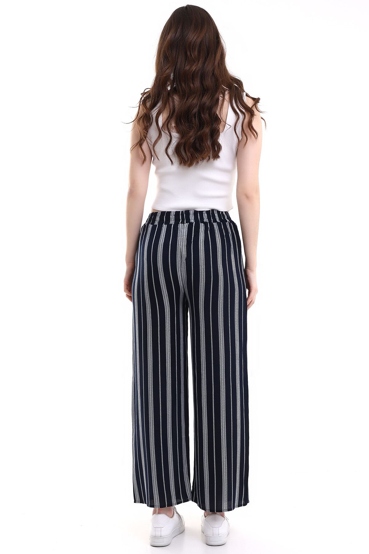 Çizgili Bol Paça Ayrobin Pantalon