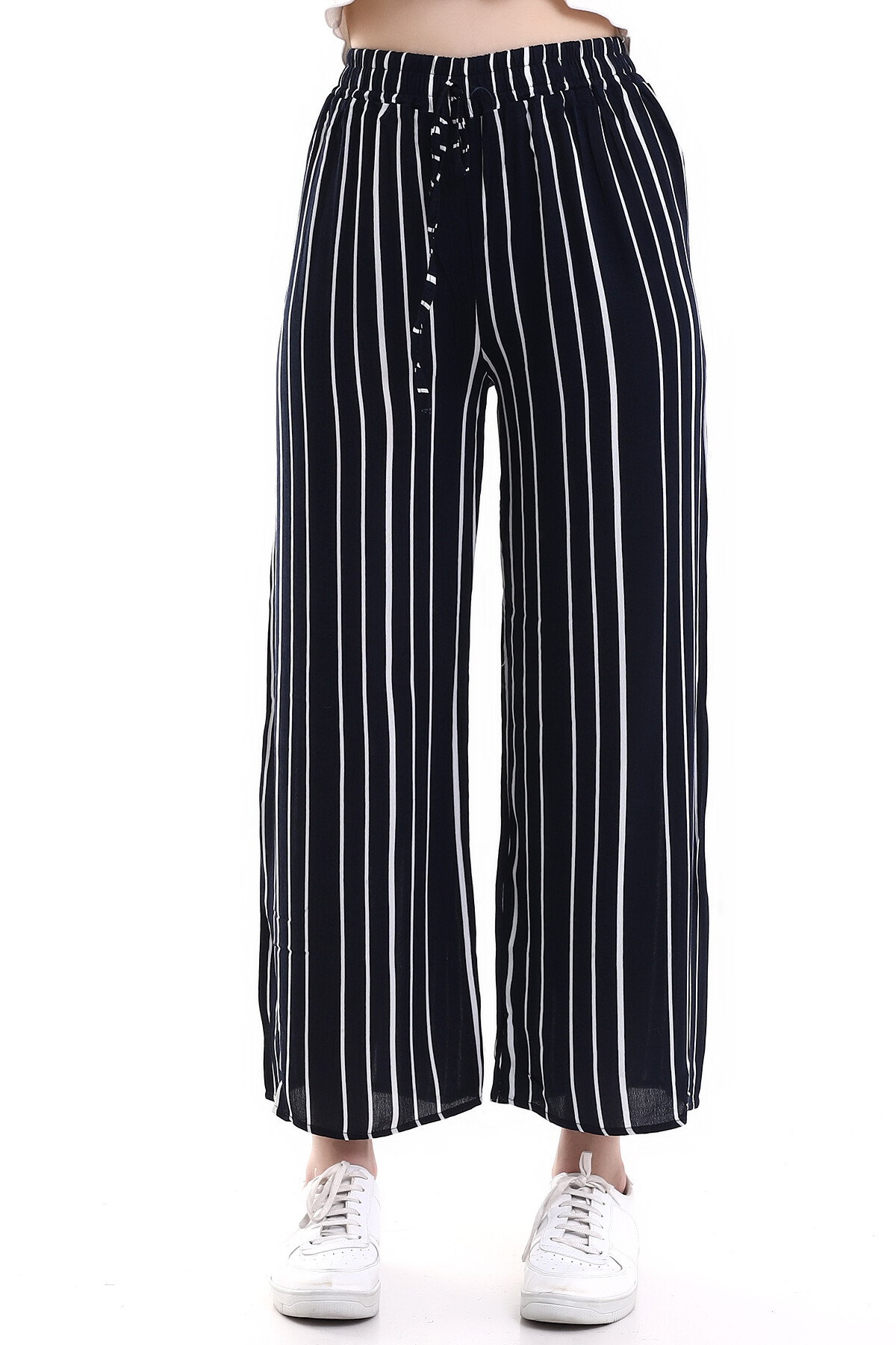 Çizgili Bol Paça Ayrobin Pantalon