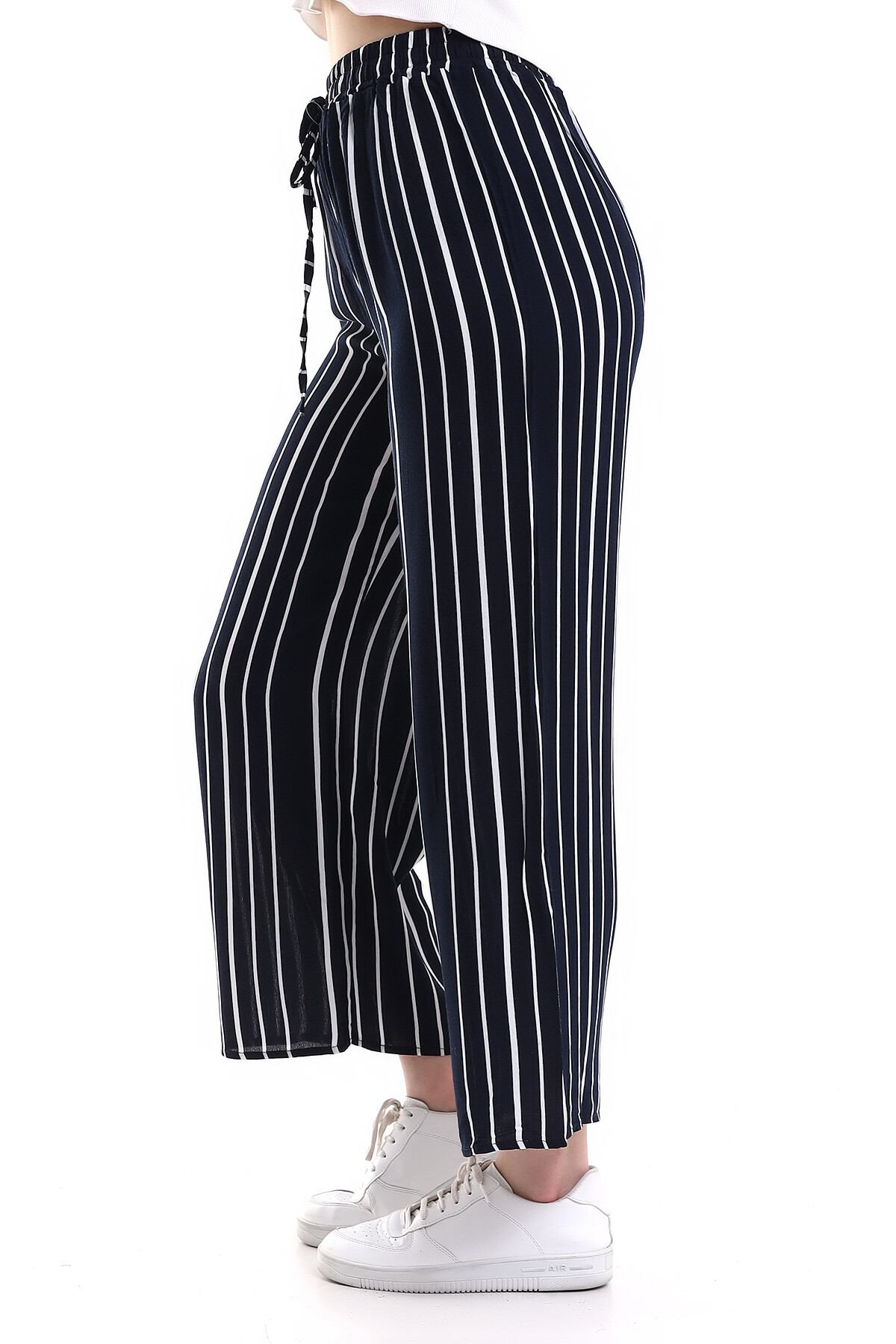 Çizgili Bol Paça Ayrobin Pantalon