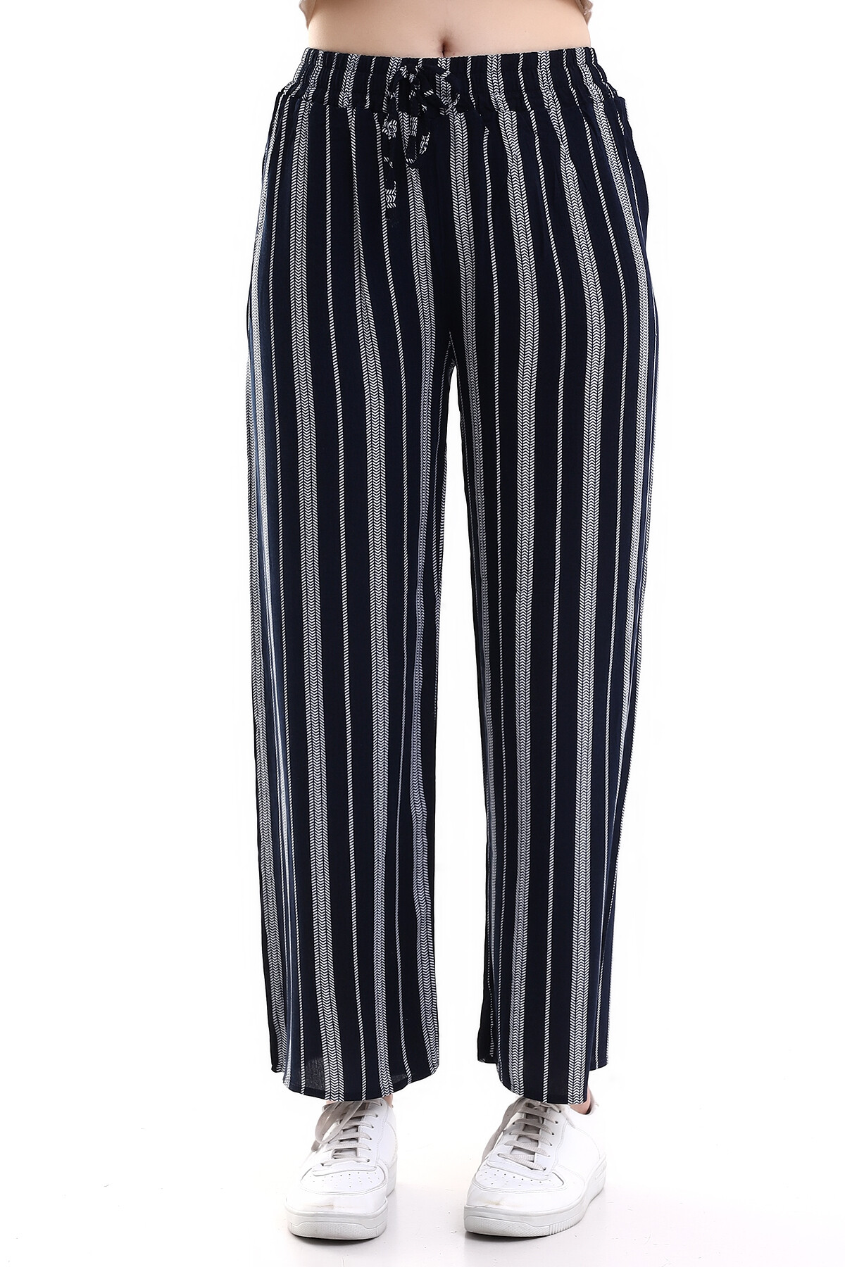 Çizgili Bol Paça Ayrobin Pantalon