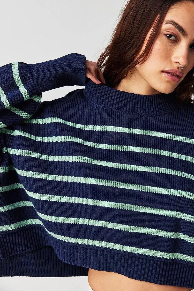Çizgili Crop Triko Kazak