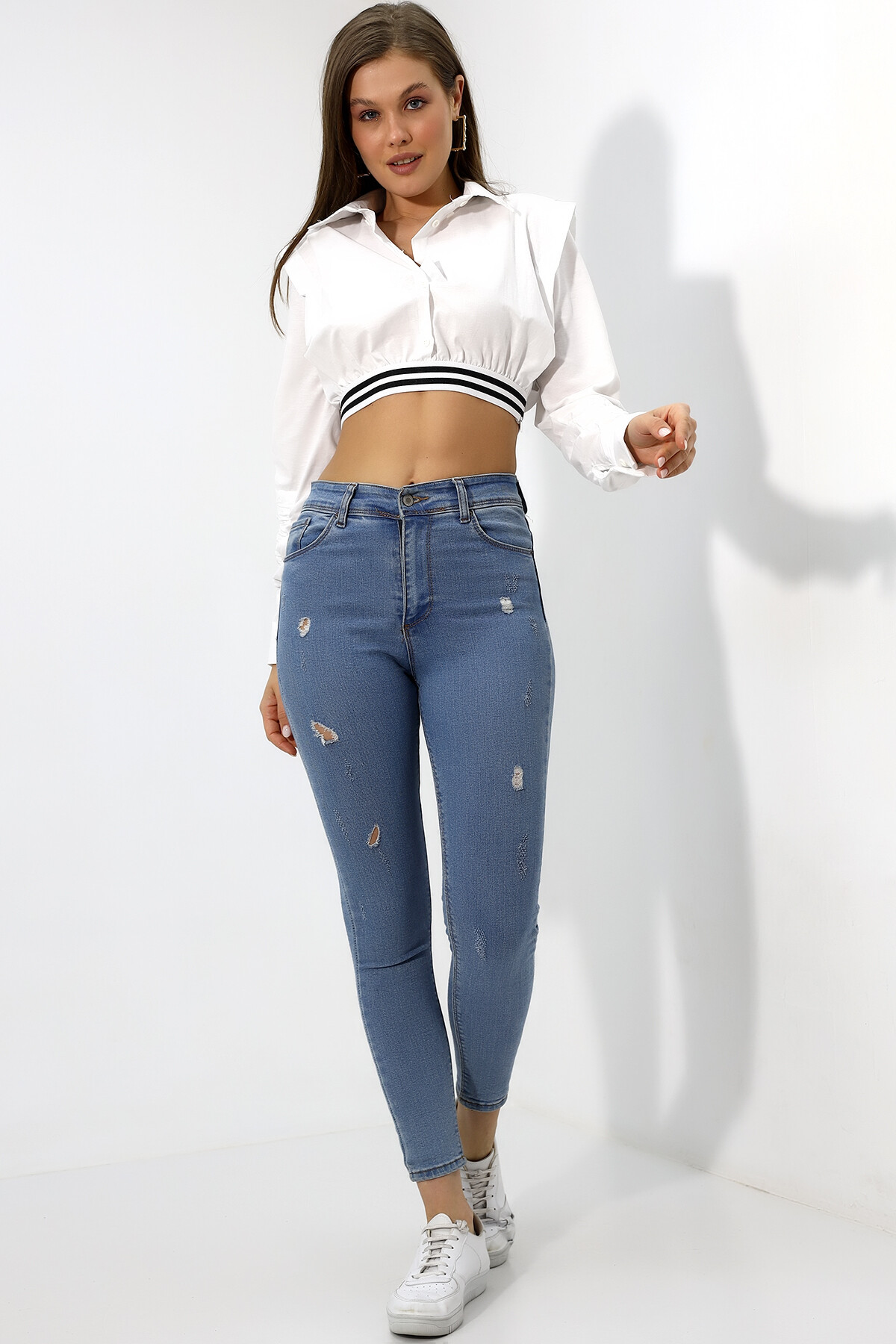 Crop Detaylı Poplin Gömlek