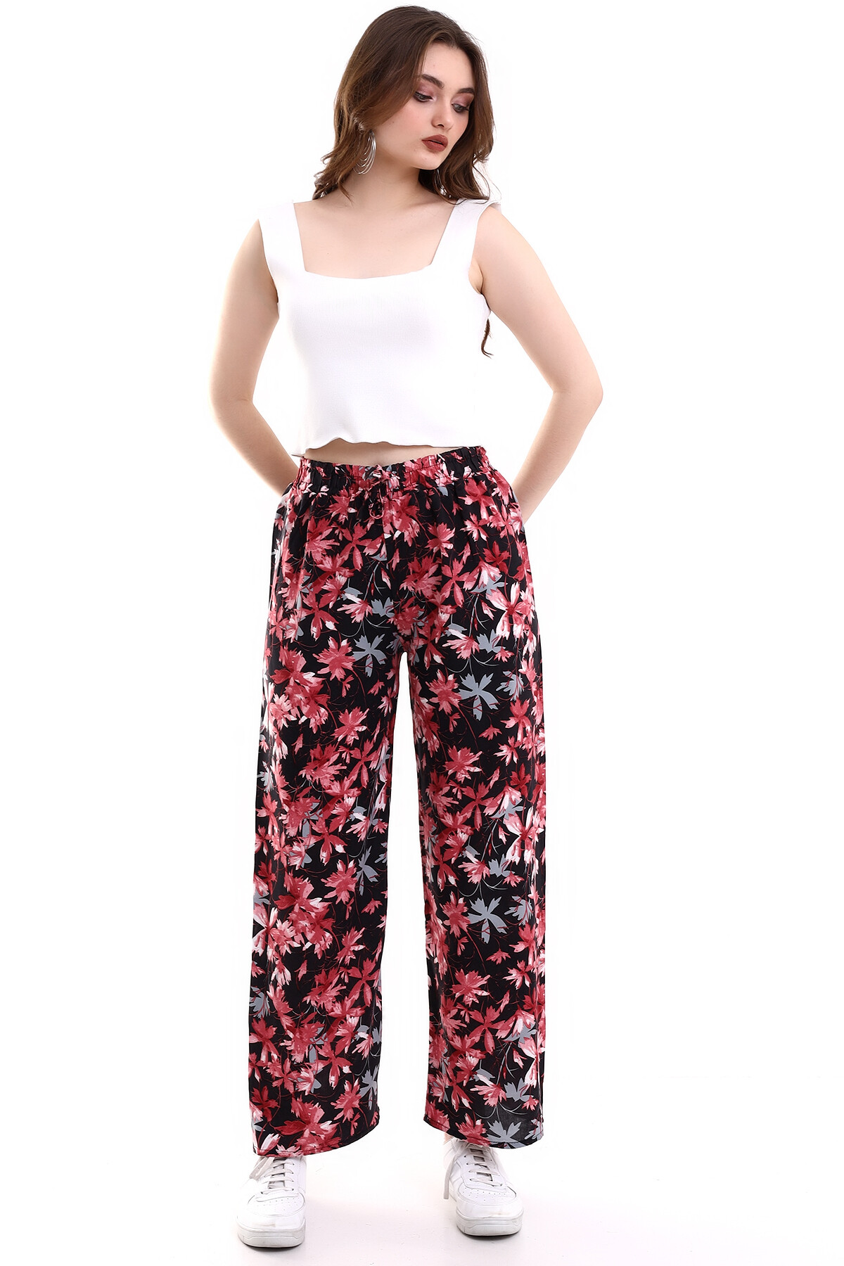 Desenli Bol Paça Pantolon