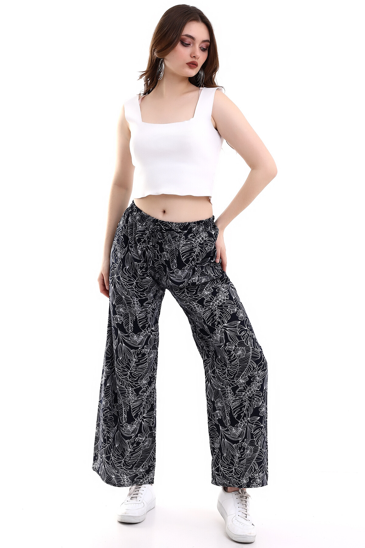 Desenli Bol Paça Pantolon