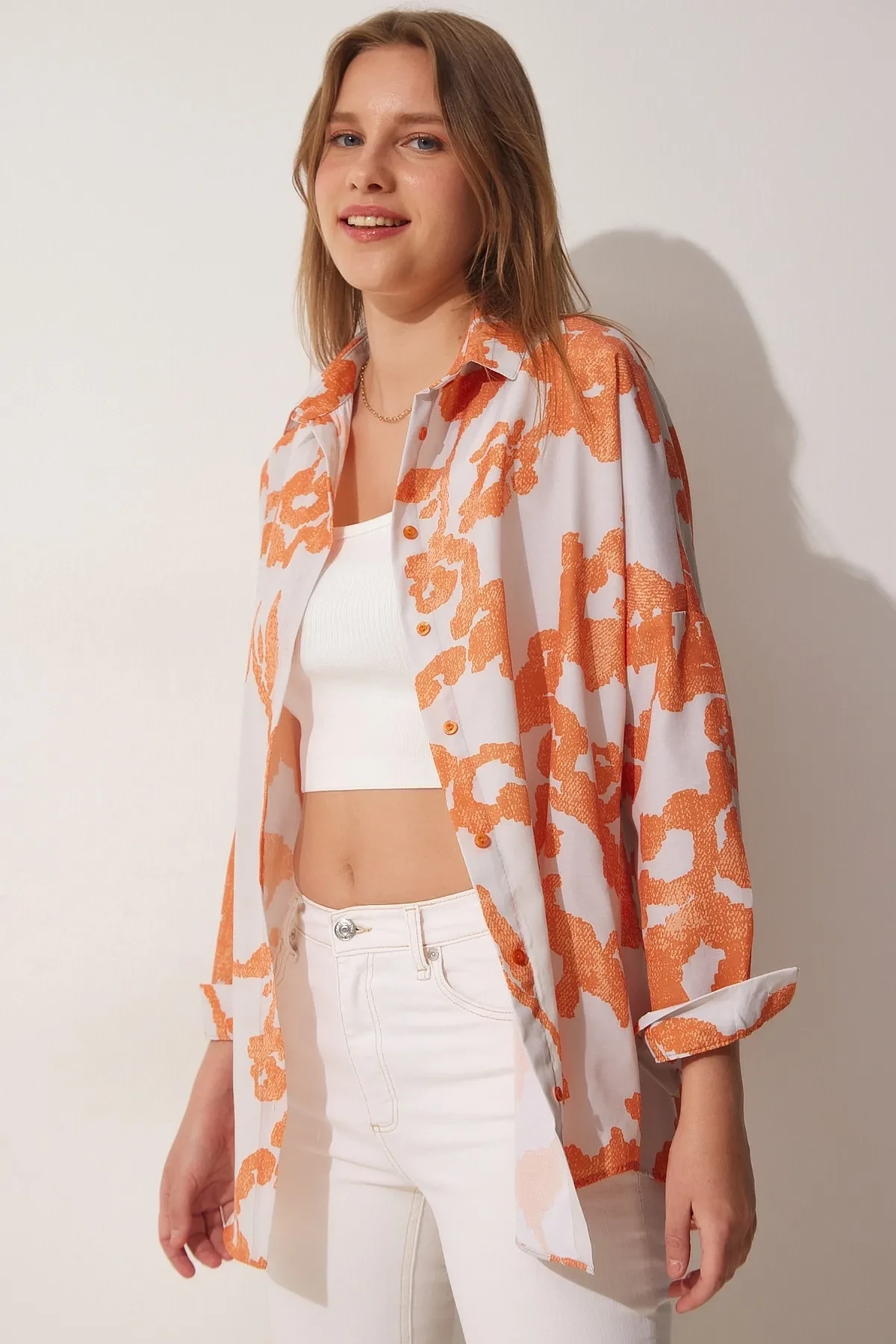 Desenli Oversize Poplin Gömlek