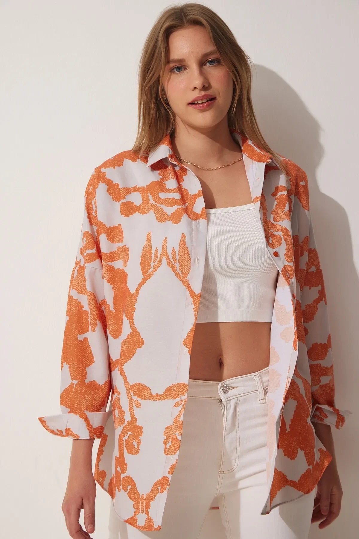 Desenli Oversize Poplin Gömlek