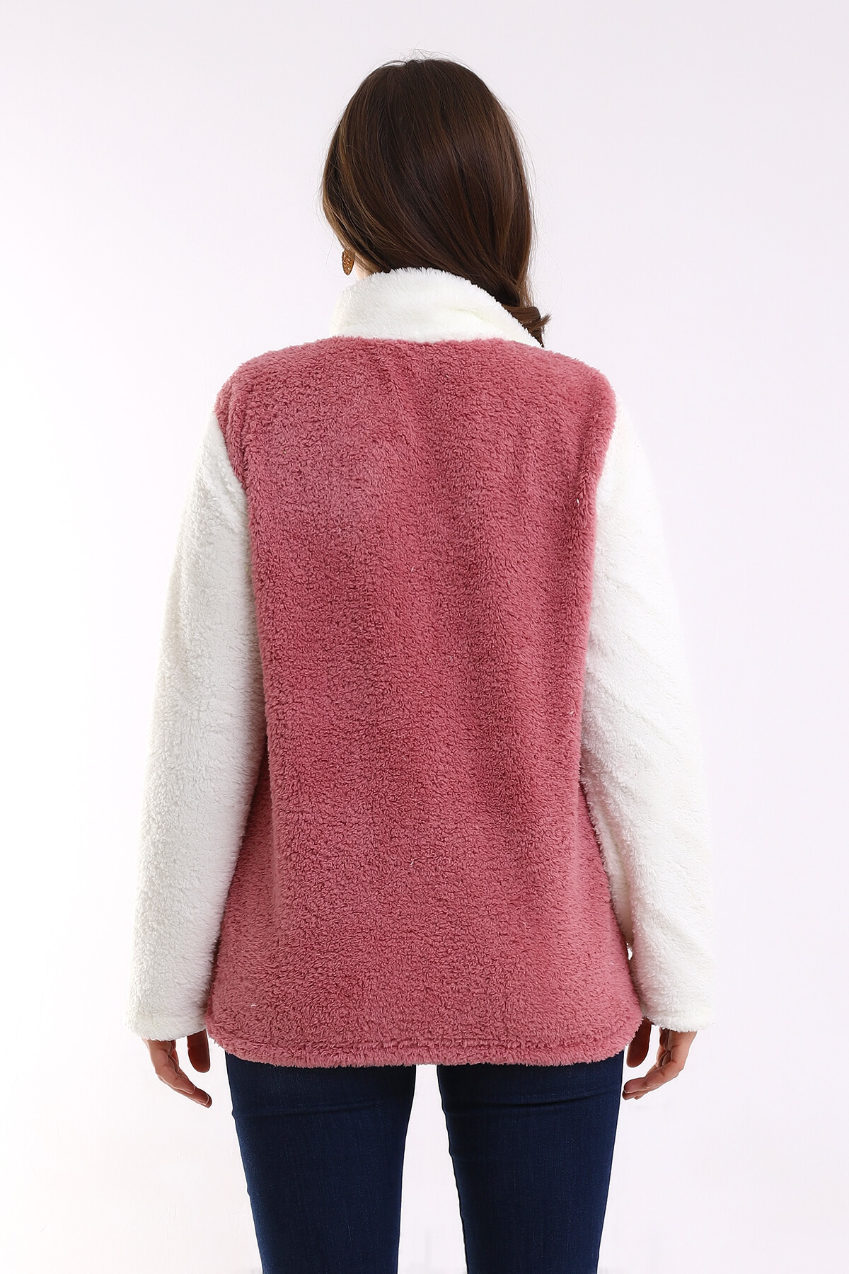 Fermuarlı Bloklu Polar Sweatshirt