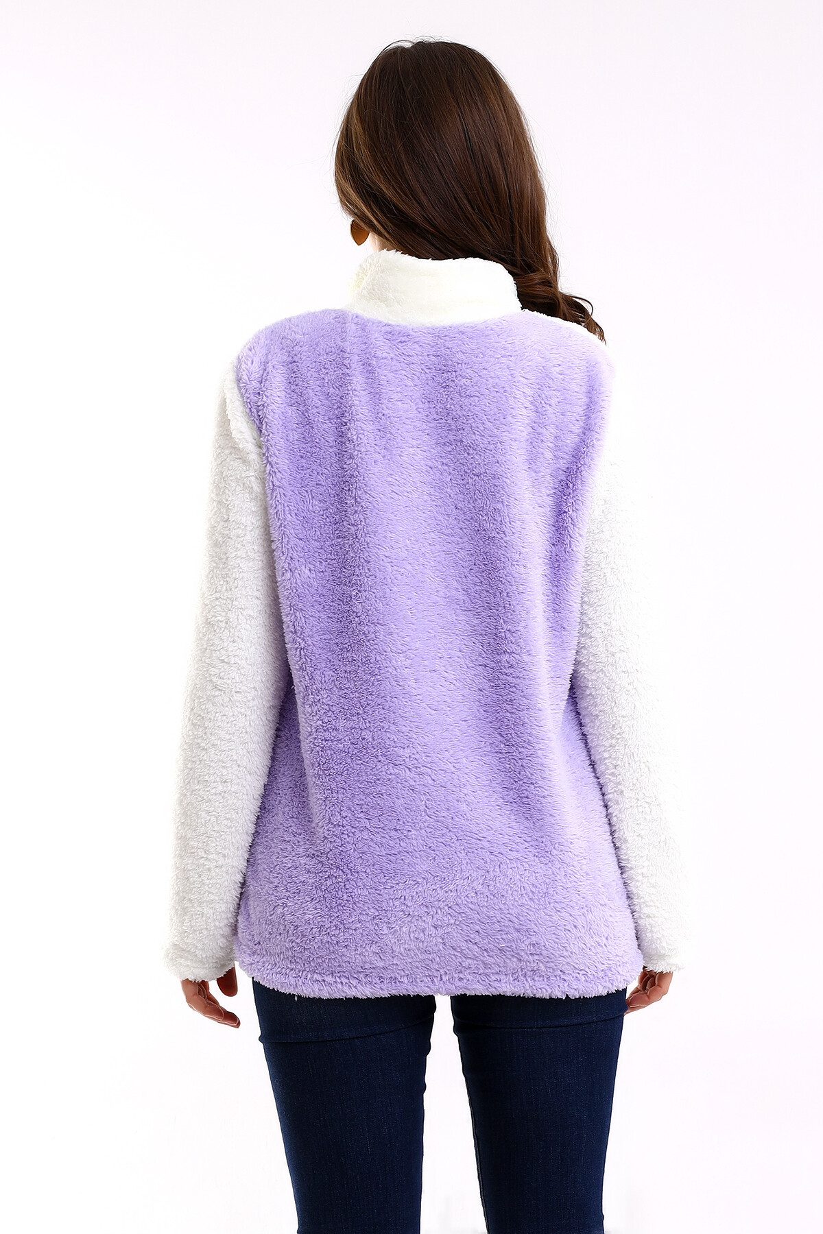 Fermuarlı Bloklu Polar Sweatshirt