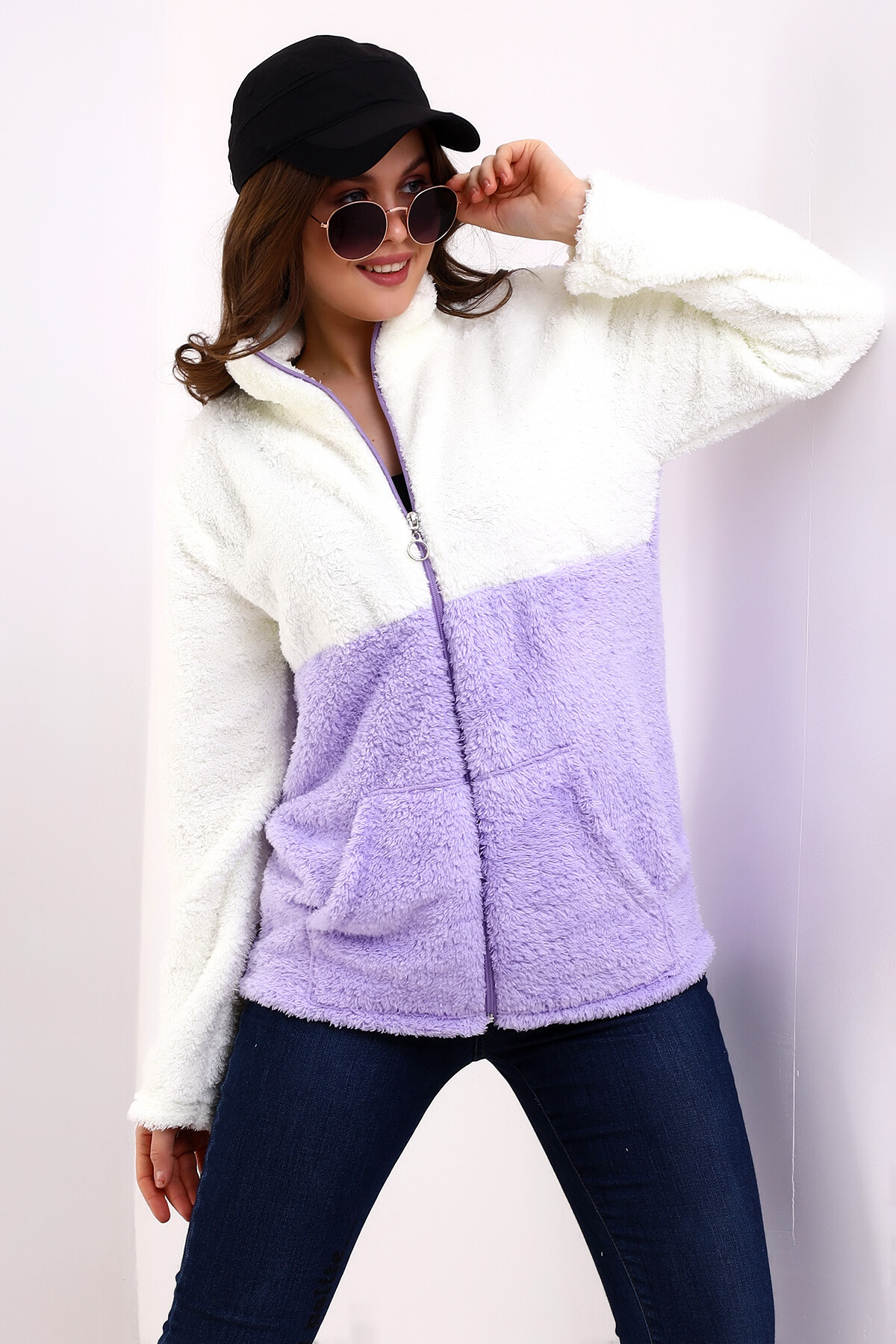 Fermuarlı Bloklu Polar Sweatshirt