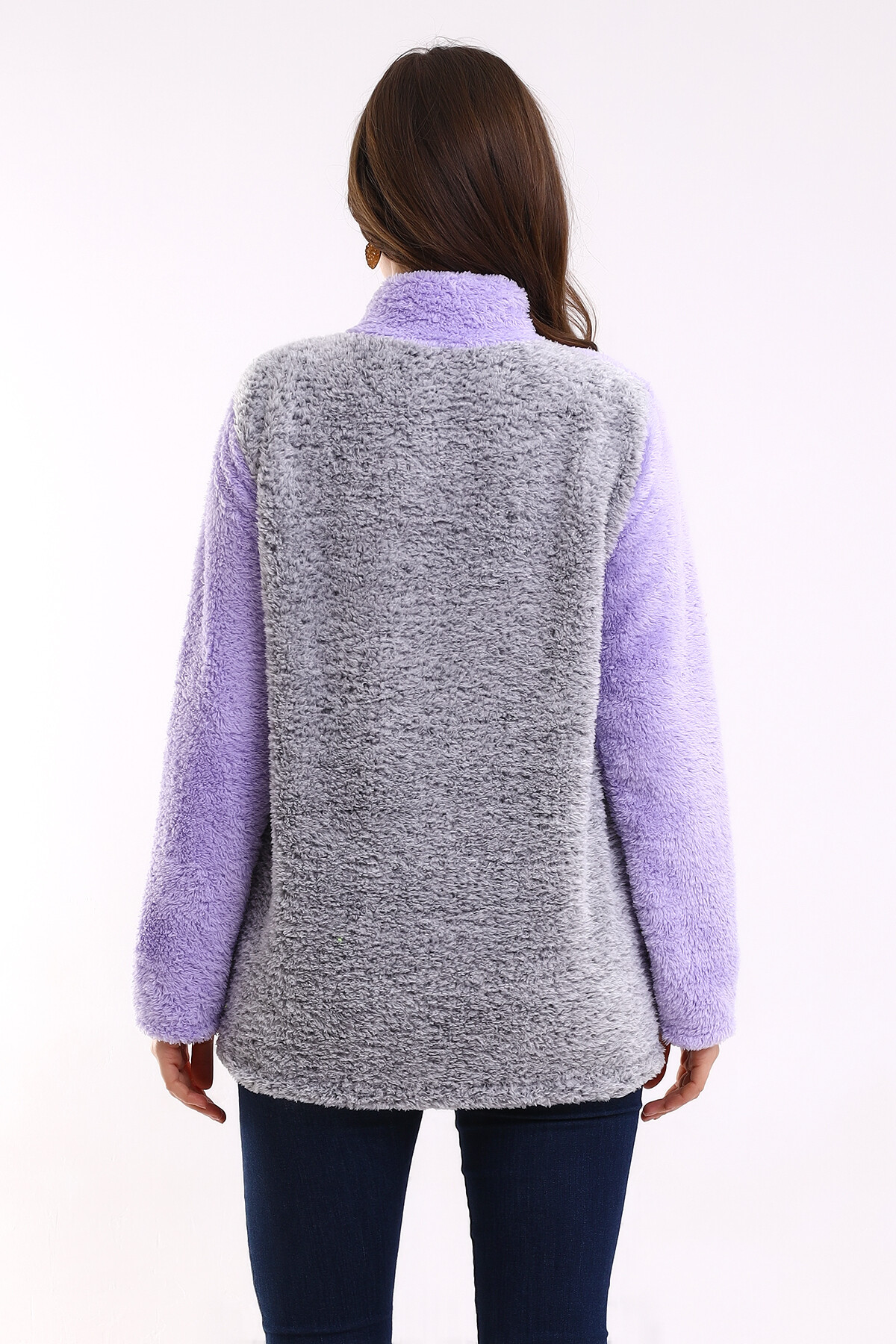 Fermuarlı Bloklu Polar Sweatshirt